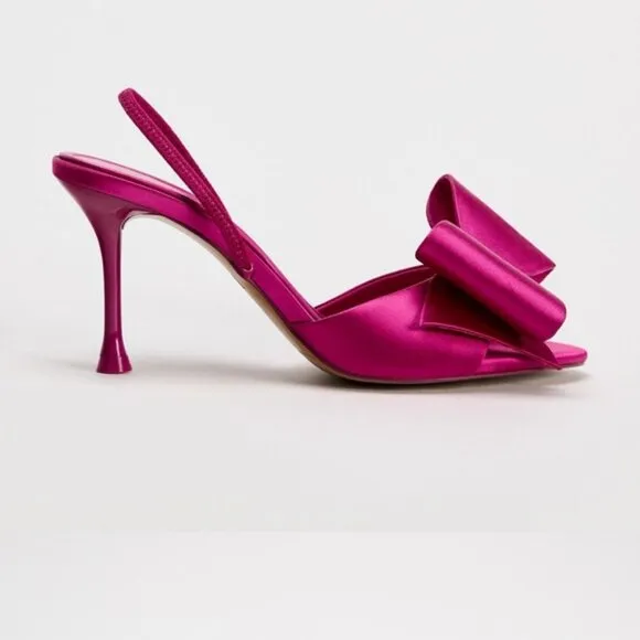 SATIN EFFECT BOW HIGH HEEL SANDALS