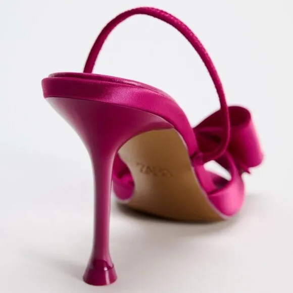 SATIN EFFECT BOW HIGH HEEL SANDALS