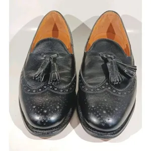 Saxone Loafers Men's Size 7D Black Tasseled Genuine Leather Goodyear Welted