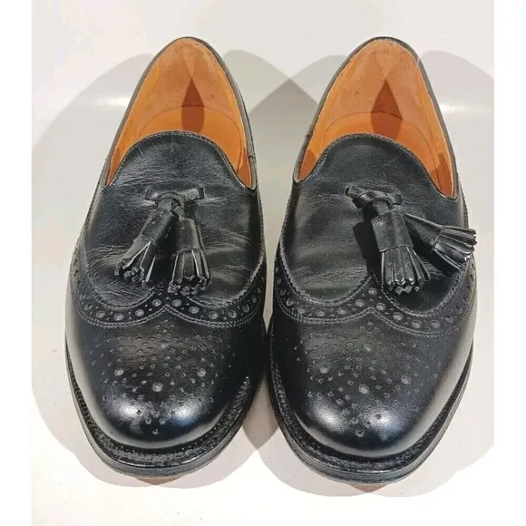 Saxone Loafers Men's Size 7D Black Tasseled Genuine Leather Goodyear Welted