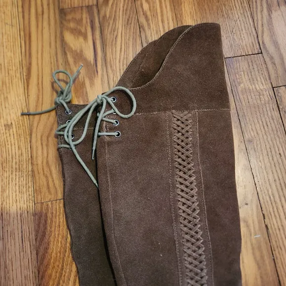 Sbicca Gusto Tan Suede Braided Over The Knee Heeled Boots Womens Size 7 Leather