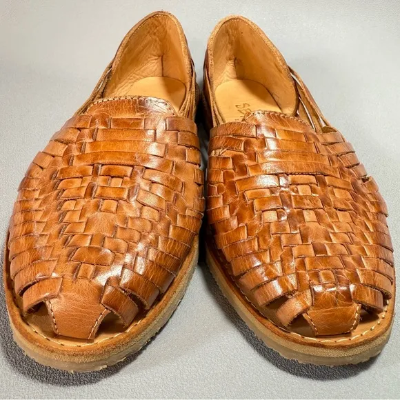 SBICCA Tan Woven Leather Huarache Flat Sandals 8