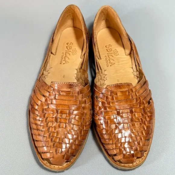 SBICCA Tan Woven Leather Huarache Flat Sandals 8