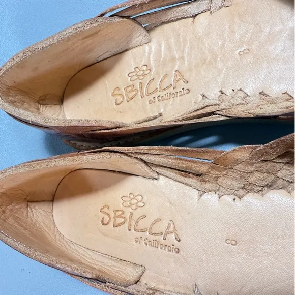 SBICCA Tan Woven Leather Huarache Flat Sandals 8