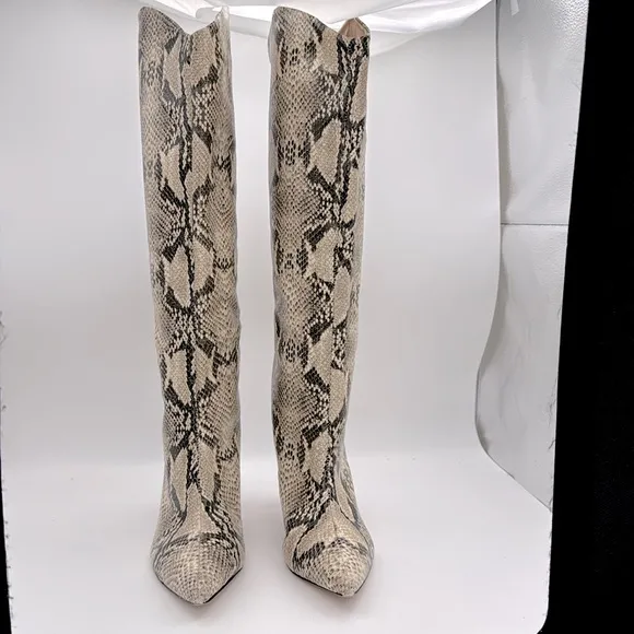 Schultz - women’s Maryana Snakeskin Pattern knee- high Boots beige/ black SZ 7.5