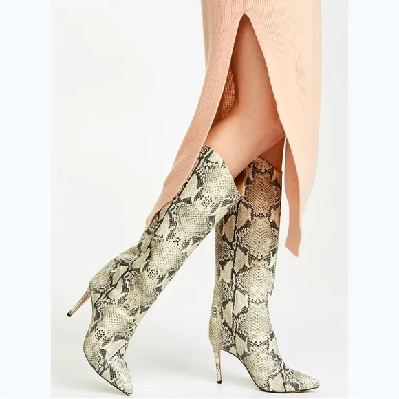 Schultz - women’s Maryana Snakeskin Pattern knee- high Boots beige/ black SZ 7.5