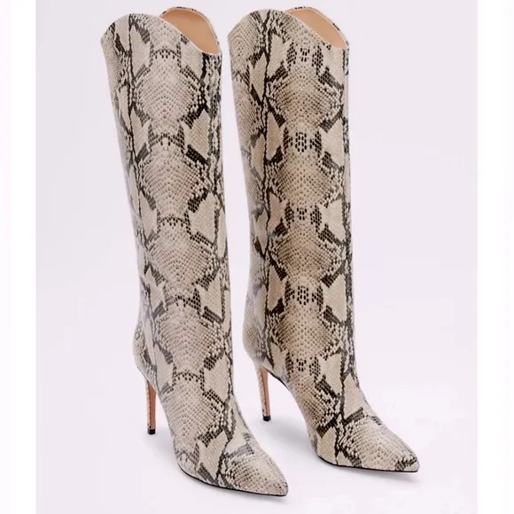Schultz - women’s Maryana Snakeskin Pattern knee- high Boots beige/ black SZ 7.5