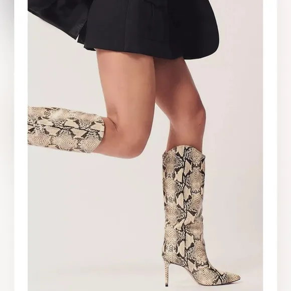 Schultz - women’s Maryana Snakeskin Pattern knee- high Boots beige/ black SZ 7.5