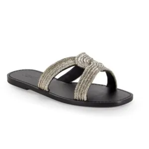 Schutz Alivia Embellished Twist Flat Sandals Used Once