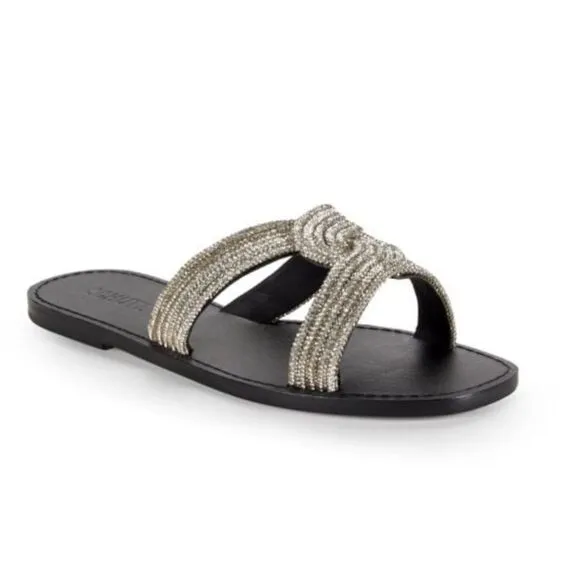 Schutz Alivia Embellished Twist Flat Sandals Used Once