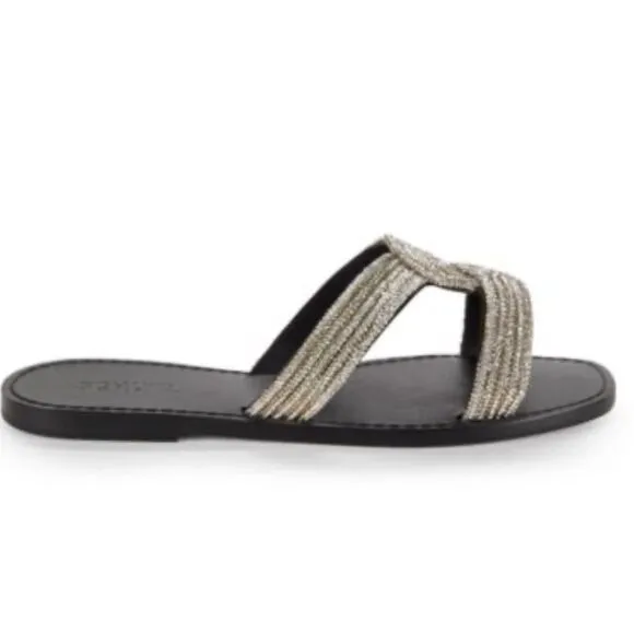 Schutz Alivia Embellished Twist Flat Sandals Used Once