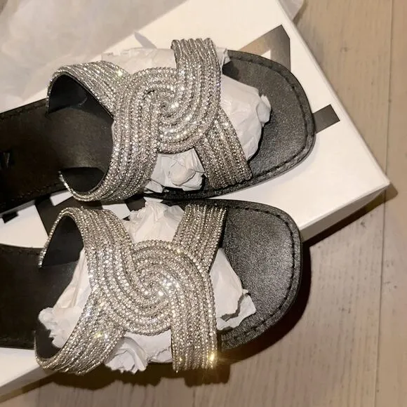 Schutz Alivia Embellished Twist Flat Sandals Used Once