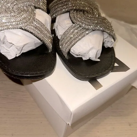 Schutz Alivia Embellished Twist Flat Sandals Used Once