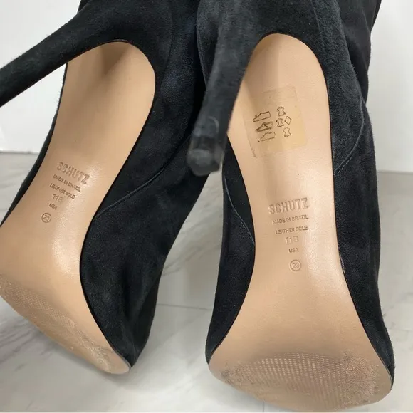 Schutz Ashlee Black Suede Slouch Heeled Boot 11B