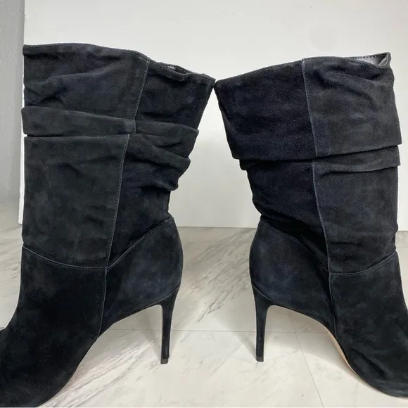 Schutz Ashlee Black Suede Slouch Heeled Boot 11B