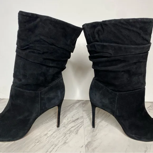 Schutz Ashlee Black Suede Slouch Heeled Boot 11B