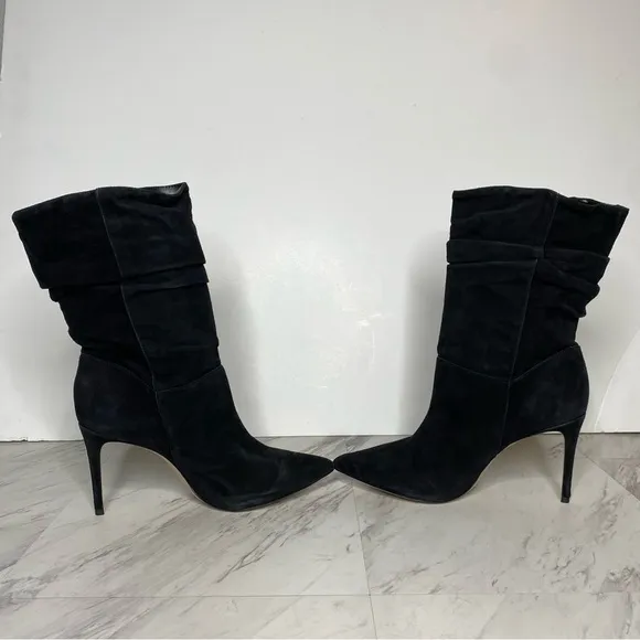 Schutz Ashlee Black Suede Slouch Heeled Boot 11B