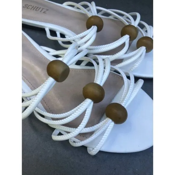 SCHUTZ Aster Strappy Wood-Bead Slide Flat Sandals Size 9.5
