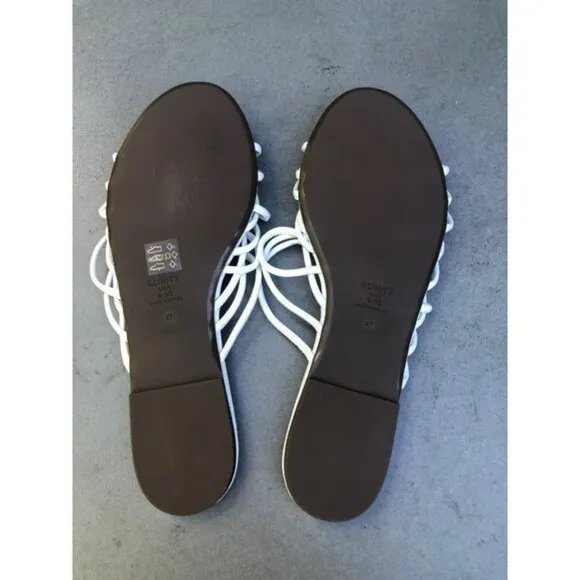 SCHUTZ Aster Strappy Wood-Bead Slide Flat Sandals Size 9.5