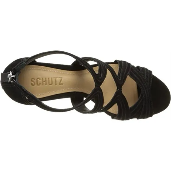 Schutz Cayenne Black Suede Heels Pump Shoe Sandals