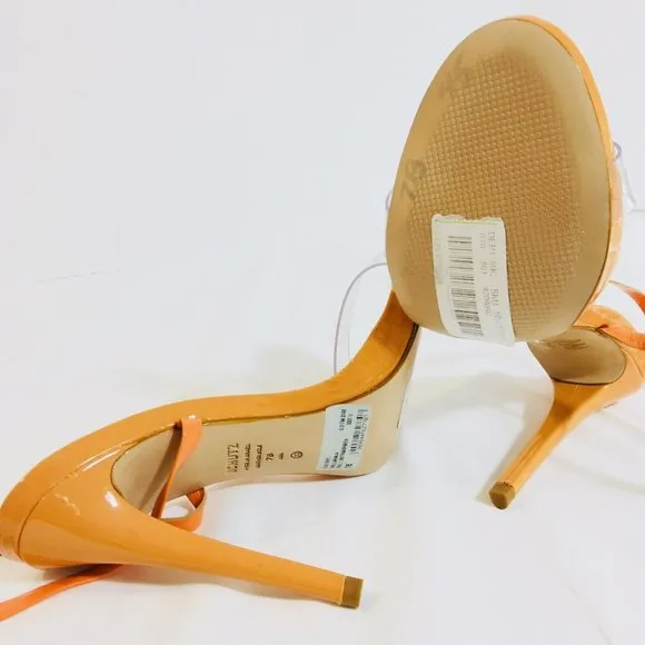 Schutz Cloe Vinyl Open Toe Sz 7B Lace Up Ankle Strap Stiletto High Heel Sandals