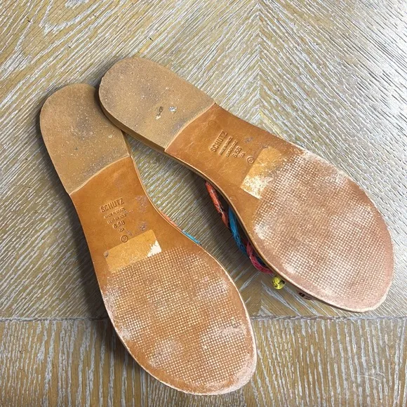 SCHUTZ Colorful Jolene Snake Embossed Flat Sandals 6.5