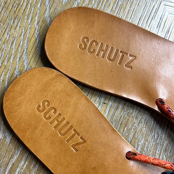 SCHUTZ Colorful Jolene Snake Embossed Flat Sandals 6.5
