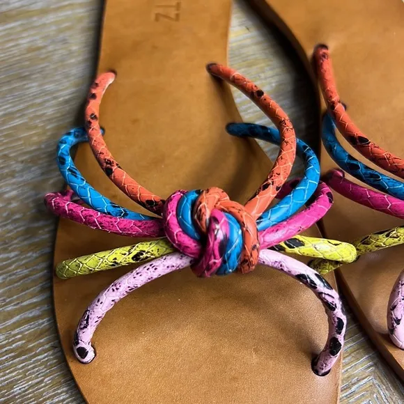 SCHUTZ Colorful Jolene Snake Embossed Flat Sandals 6.5