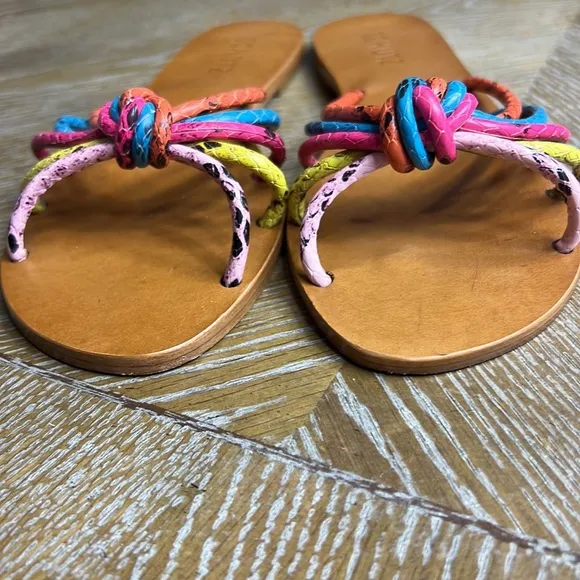 SCHUTZ Colorful Jolene Snake Embossed Flat Sandals 6.5