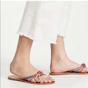 SCHUTZ Colorful Jolene Snake Embossed Flat Sandals 6.5