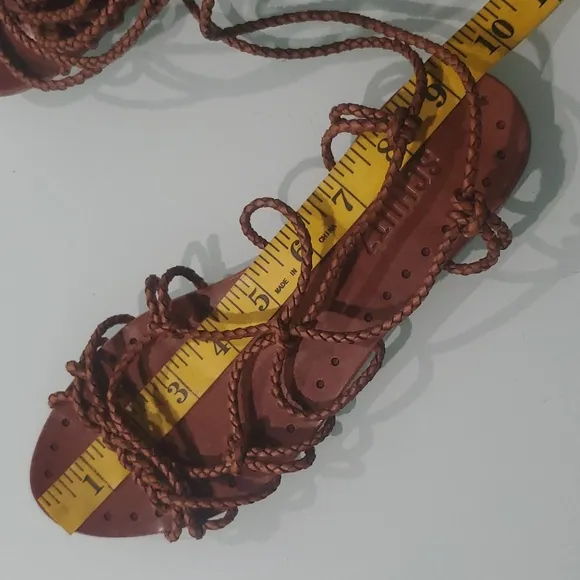 Schutz Kathleen Bark Brown Flat Gladiator Braided Leather Tie up Sandals 7