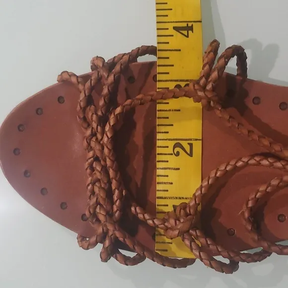 Schutz Kathleen Bark Brown Flat Gladiator Braided Leather Tie up Sandals 7