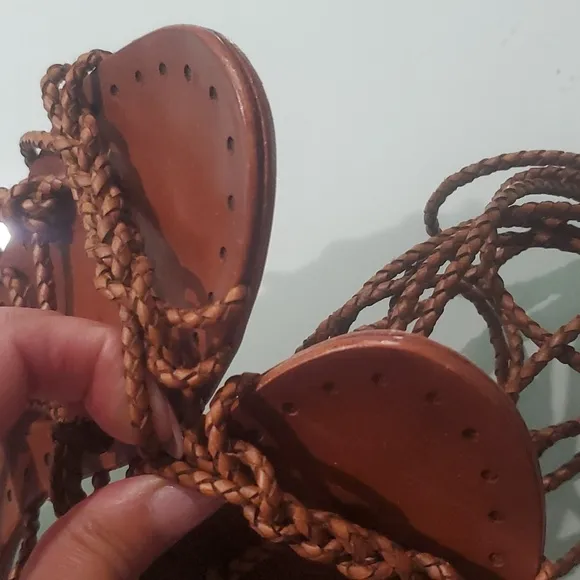 Schutz Kathleen Bark Brown Flat Gladiator Braided Leather Tie up Sandals 7