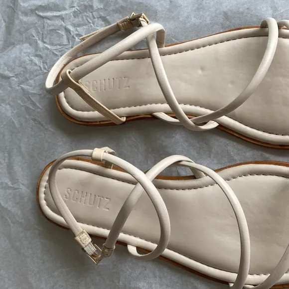 SCHUTZ Lovi Flat in Cream size 9.5 Strappy Leather Sandals