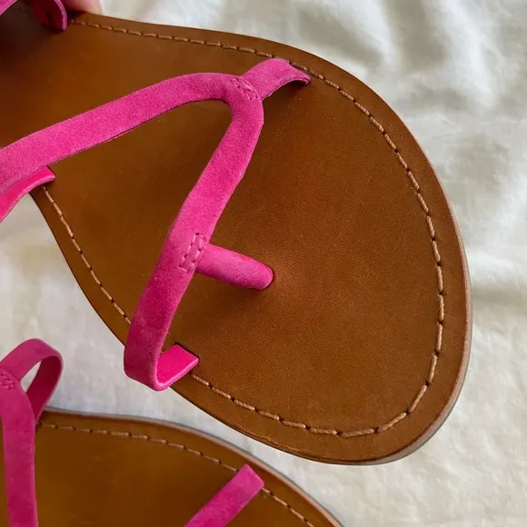 Schutz Magenta Suede Strappy Flat Lace Up Sandals