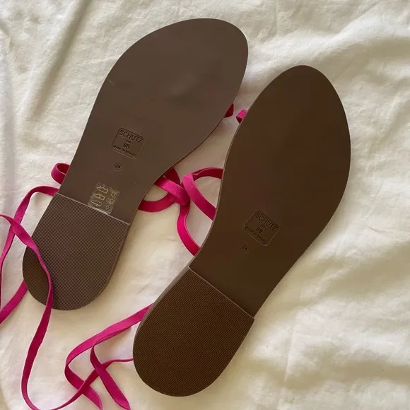 Schutz Magenta Suede Strappy Flat Lace Up Sandals