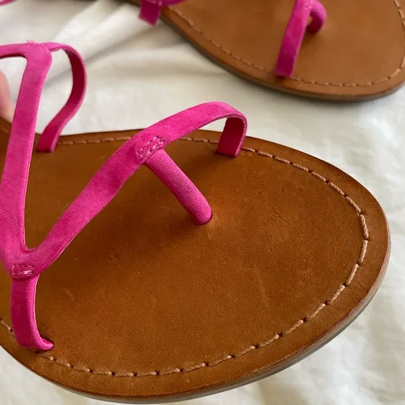 Schutz Magenta Suede Strappy Flat Lace Up Sandals