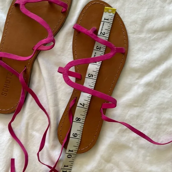 Schutz Magenta Suede Strappy Flat Lace Up Sandals