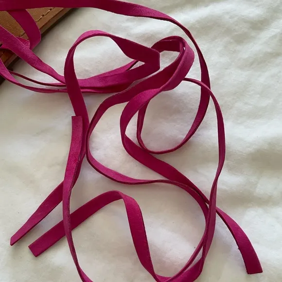 Schutz Magenta Suede Strappy Flat Lace Up Sandals