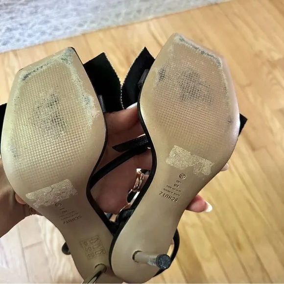 SCHUTZ Mila Square Toe Crystal Bow High Heel Sandals