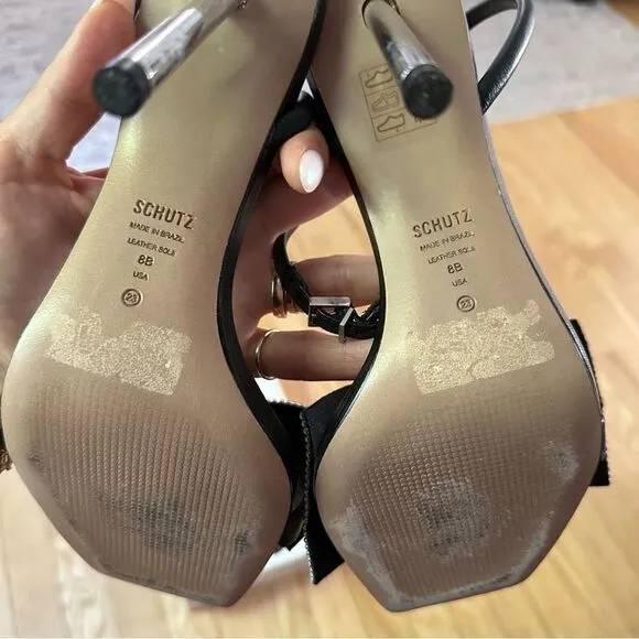 SCHUTZ Mila Square Toe Crystal Bow High Heel Sandals