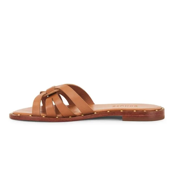 Schutz  Pheonix Flat Leather Women's Sandals In Brown Size 9.5