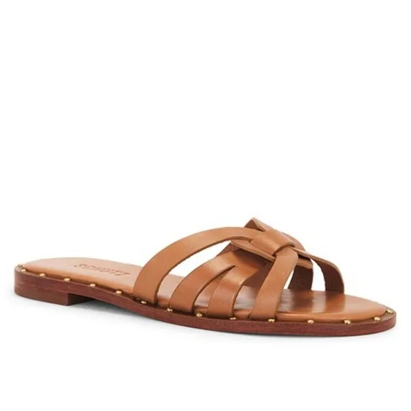 Schutz  Pheonix Flat Leather Women's Sandals In Brown Size 9.5