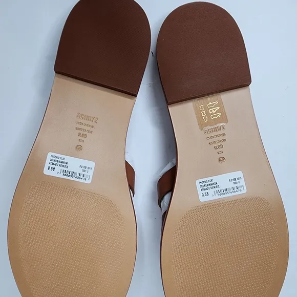 Schutz  Pheonix Flat Leather Women's Sandals In Brown Size 9.5