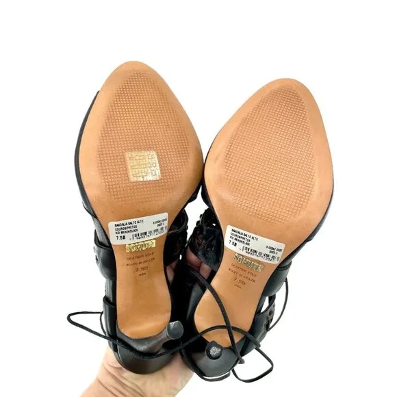 Schutz Robin Black Leather Cut Out High Heel Dress Sandals Stiletto 7.5 NIB