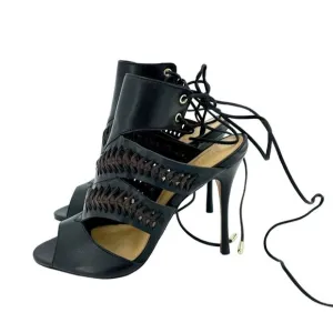 Schutz Robin Black Leather Cut Out High Heel Dress Sandals Stiletto 7.5 NIB