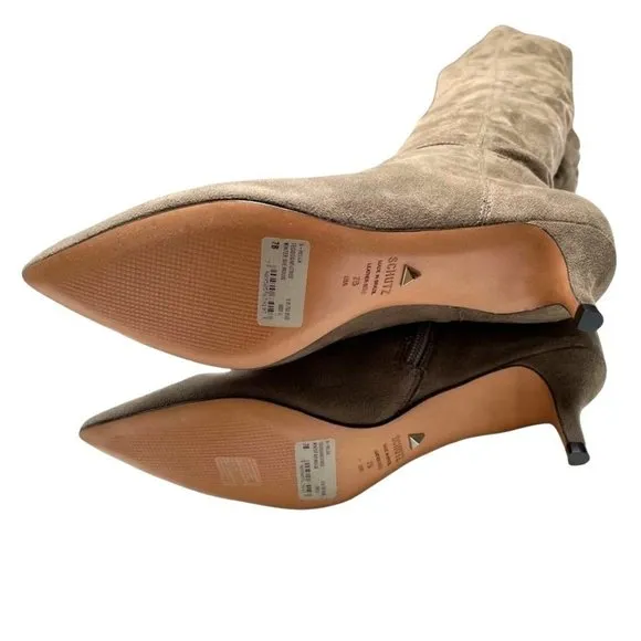 SCHUTZ S HELGA KITTEN HEEL OVER/KNEE WINTER SUEDE STRETCH BOOTS IN BEIGE…