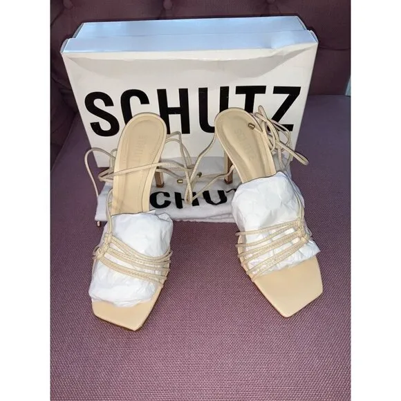 Schutz Sirena Sandals in Eggshell 8 with box Womens Leather High Heels