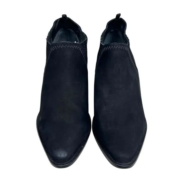 Schutz Womens Ankle Booties Jaqueline Black Suede Pointed Toe Block Heel‎ Sz 9B