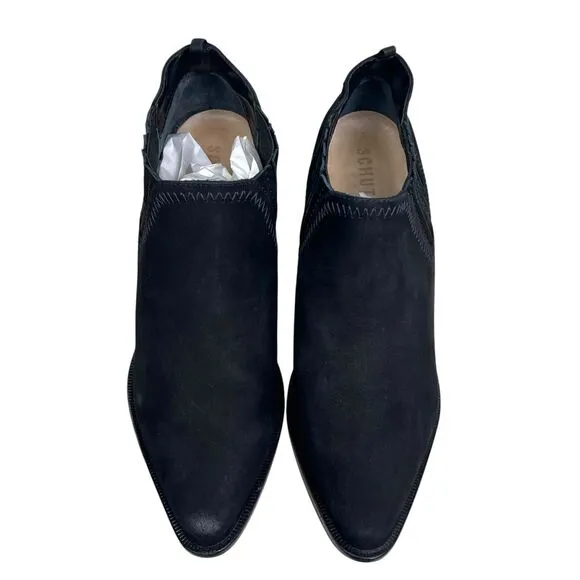 Schutz Womens Ankle Booties Jaqueline Black Suede Pointed Toe Block Heel‎ Sz 9B